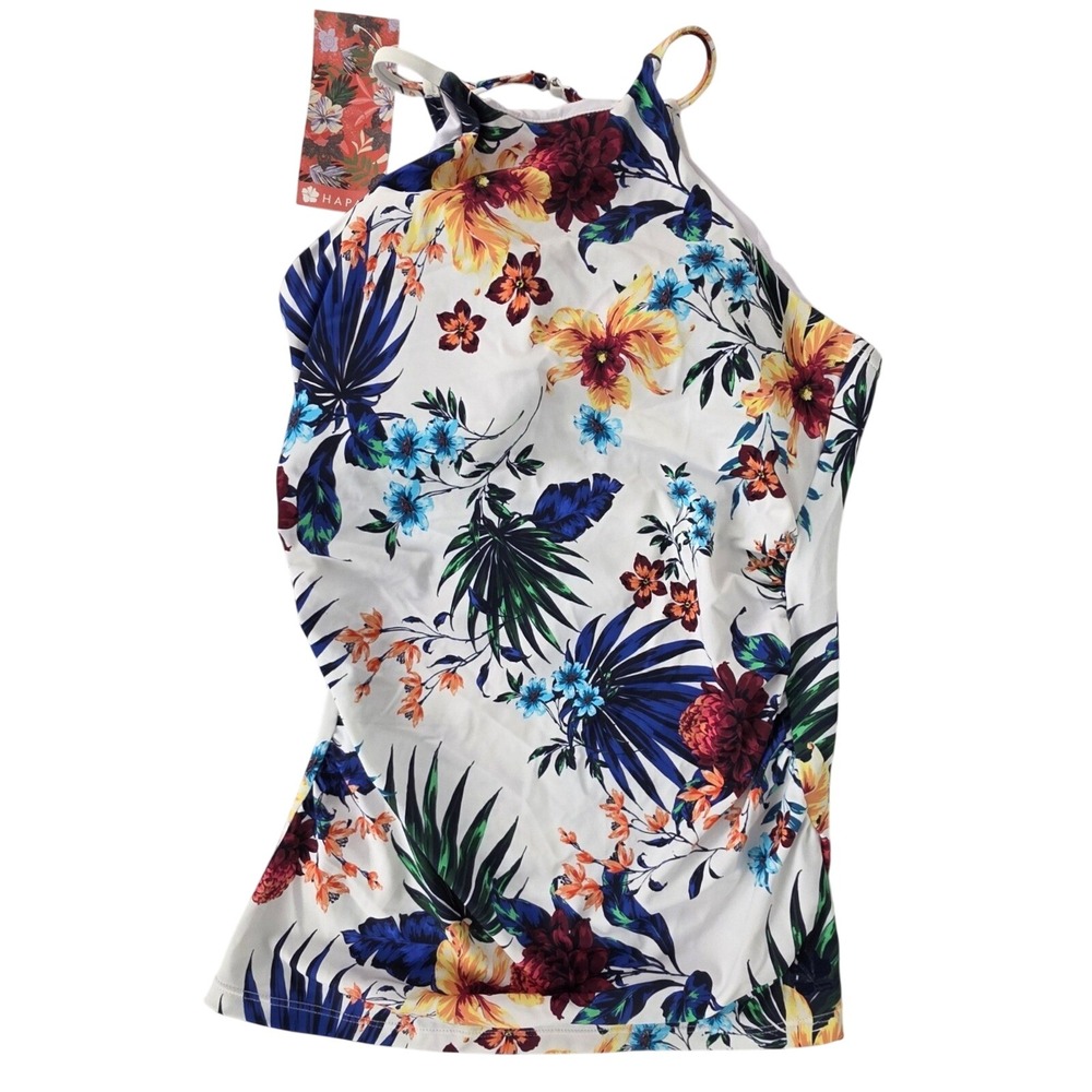 Hapari Muse High-Neck Strap Tankini Top Floral Envy White Multicolor Large NEW